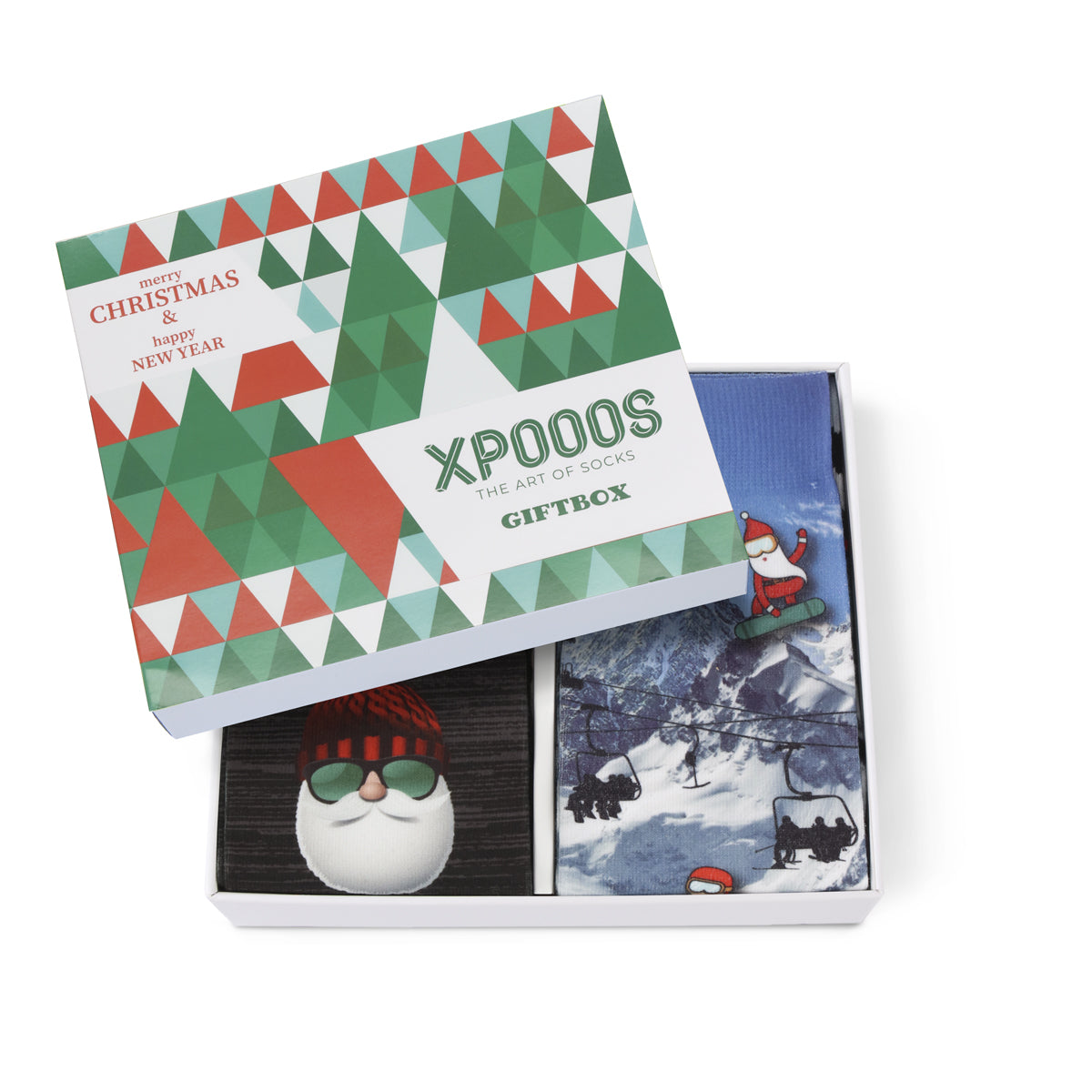 Weihnachtsgeschenkbox: sonnige und schneebedeckte Männer