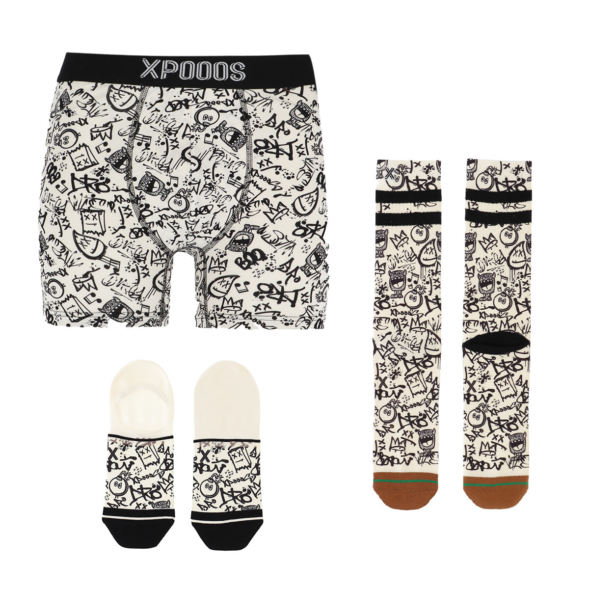 Graffiti boxershort & sokken & footies set heren